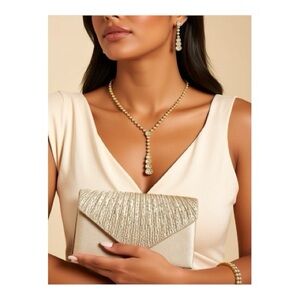 Elegant Gold Jewelry Set with Clutch